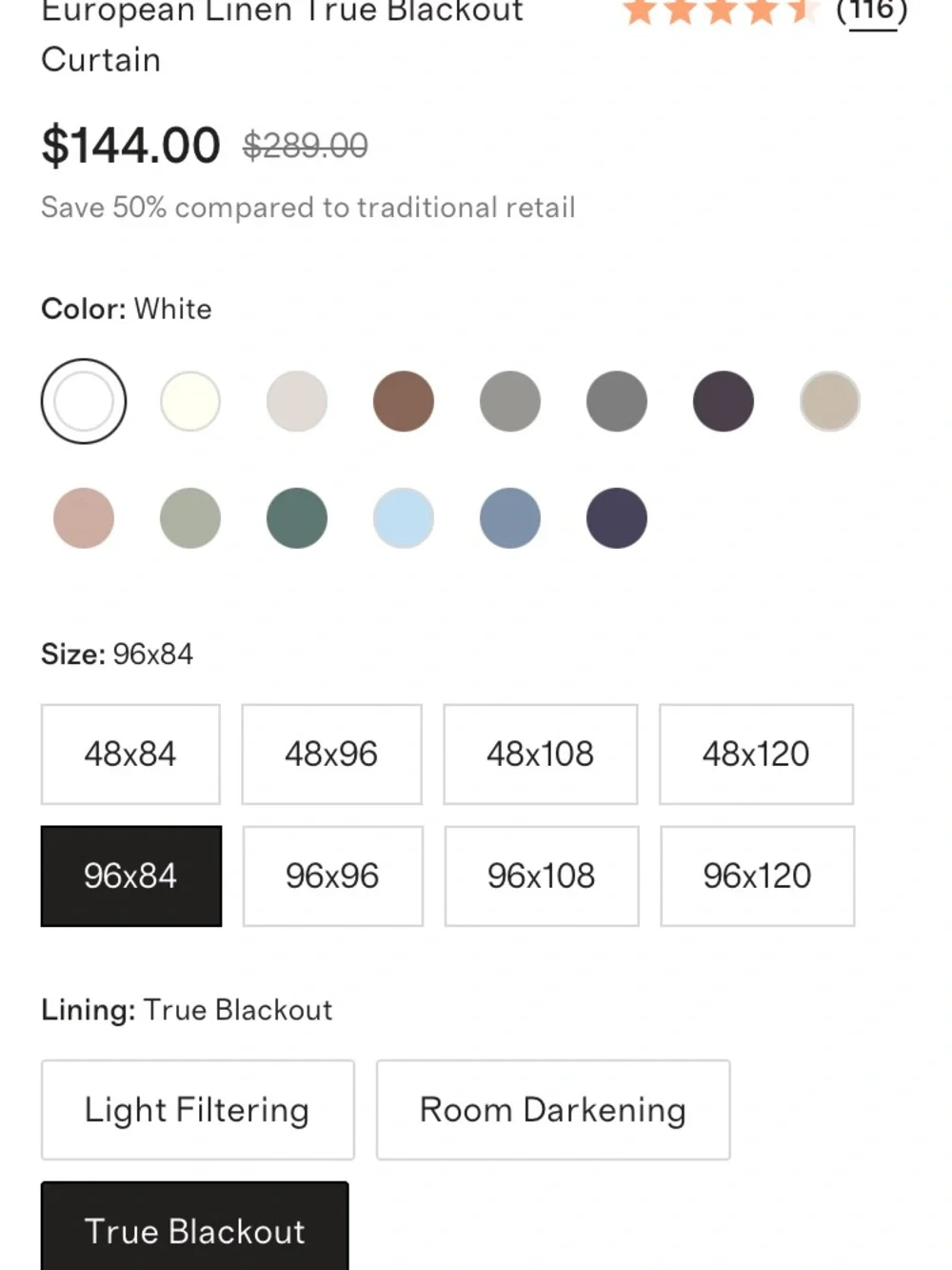Quince 96x84 White Linen Blackout Curtain Panel